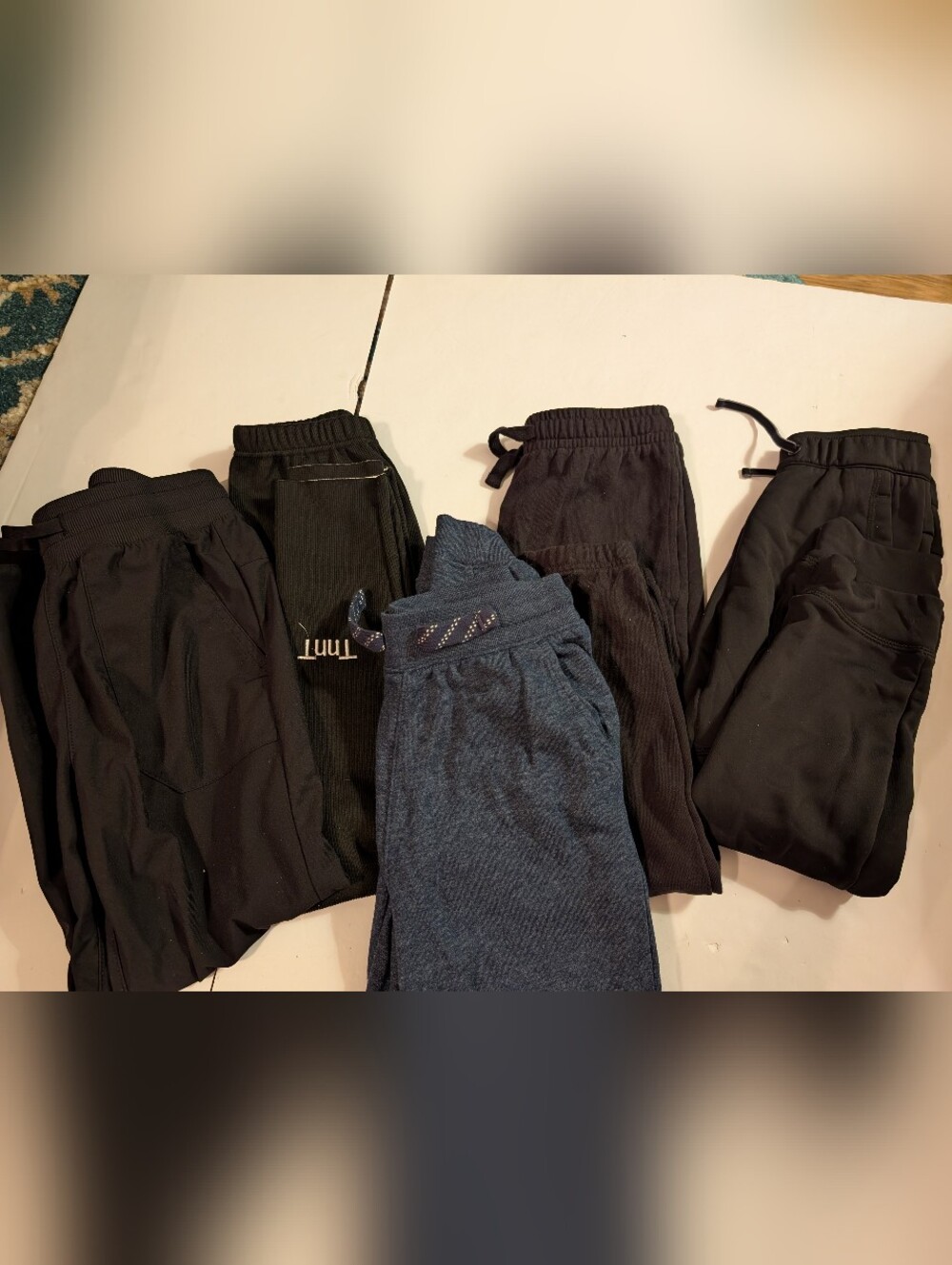 Kids Black and Navy Jogger Pants - 5 Comfortable Everyday Bottoms Sz 8